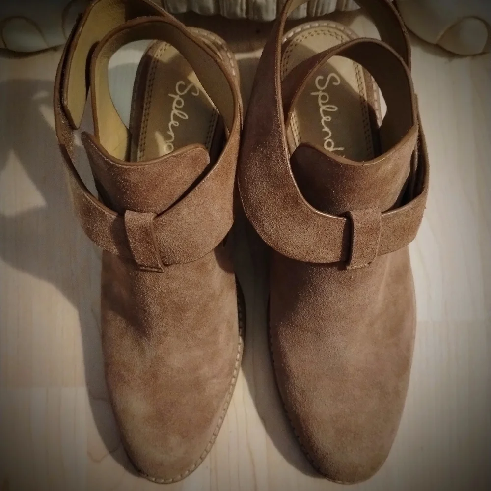 Splendid Suede Ankle Wrap Almond Toe Hook Loop Booties - Picture 4 of 8